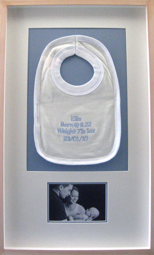 bespoke picture framing 3d objects children's bib