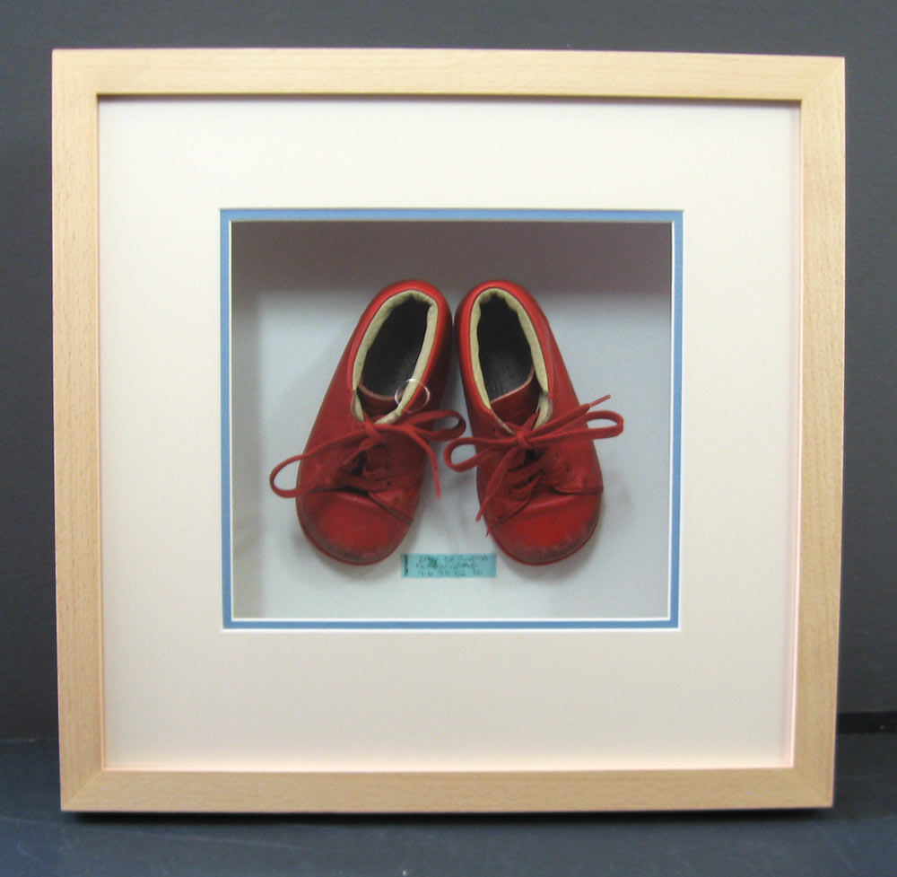 bespoke picture framing 3d objects children's shoes