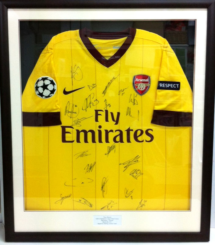 bespoke picture framing signed arsenal shirt sports memorabilia